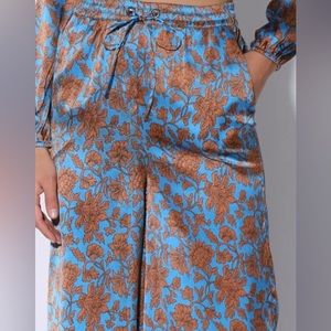 Walter Baker Wren Pants Blue Brown Floral Wide Leg Boho New With Tags sz L‎